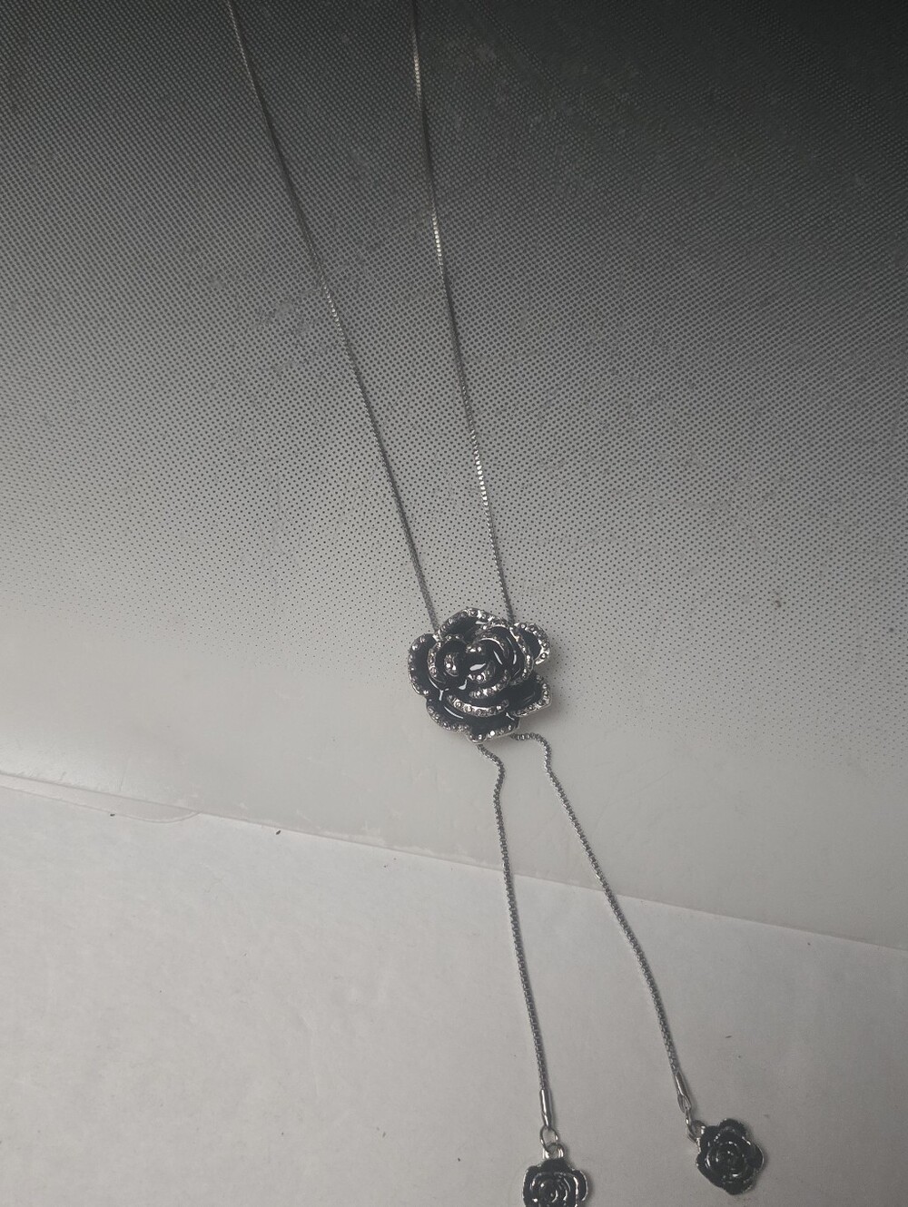 Silver Sparkle Camellia Adjustable Lariat Necklace  Macthing Camellia Drop Ends